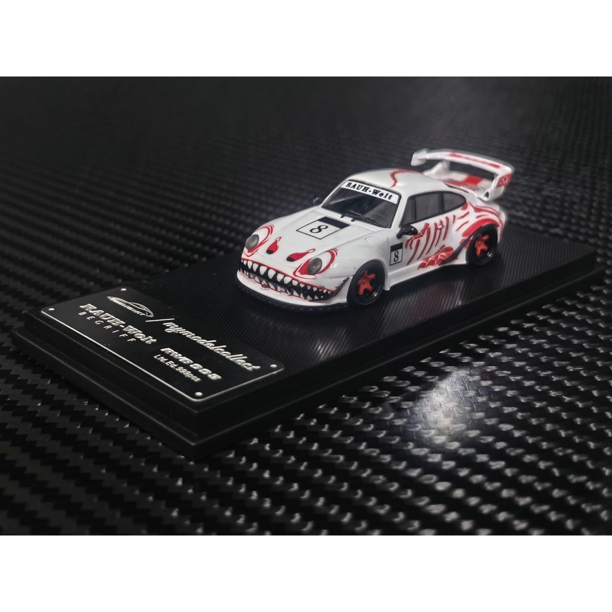 Lot57Supplies Diecast Shop MC RWB993 1:64 scale diecast car in white with red Bone Dragon livery and high wing