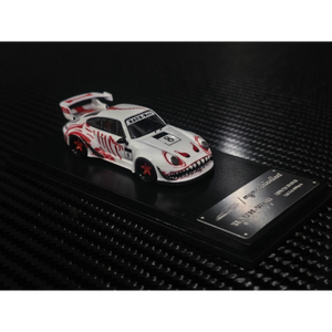 Lot57Supplies Diecast Shop MC RWB993 high wing diecast car in white with red bone dragon livery on display base