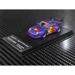 Lot57Supplies Diecast Shop 1:64 scale MC RWB993 diecast car in matte purple with Red Bull livery and high wing spoiler