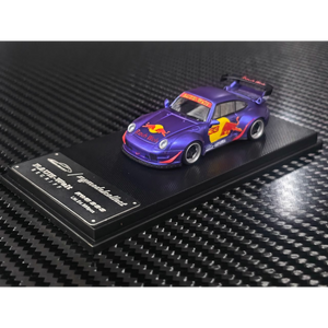 Lot57Supplies Diecast Shop 1:64 scale MC RWB993 diecast car in matte purple with Red Bull livery and high wing spoiler