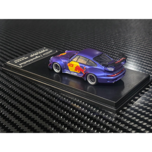 Lot57Supplies Diecast Shop 1:64 scale MC RWB993 diecast model car in matte purple with Red Bull livery and high wing.