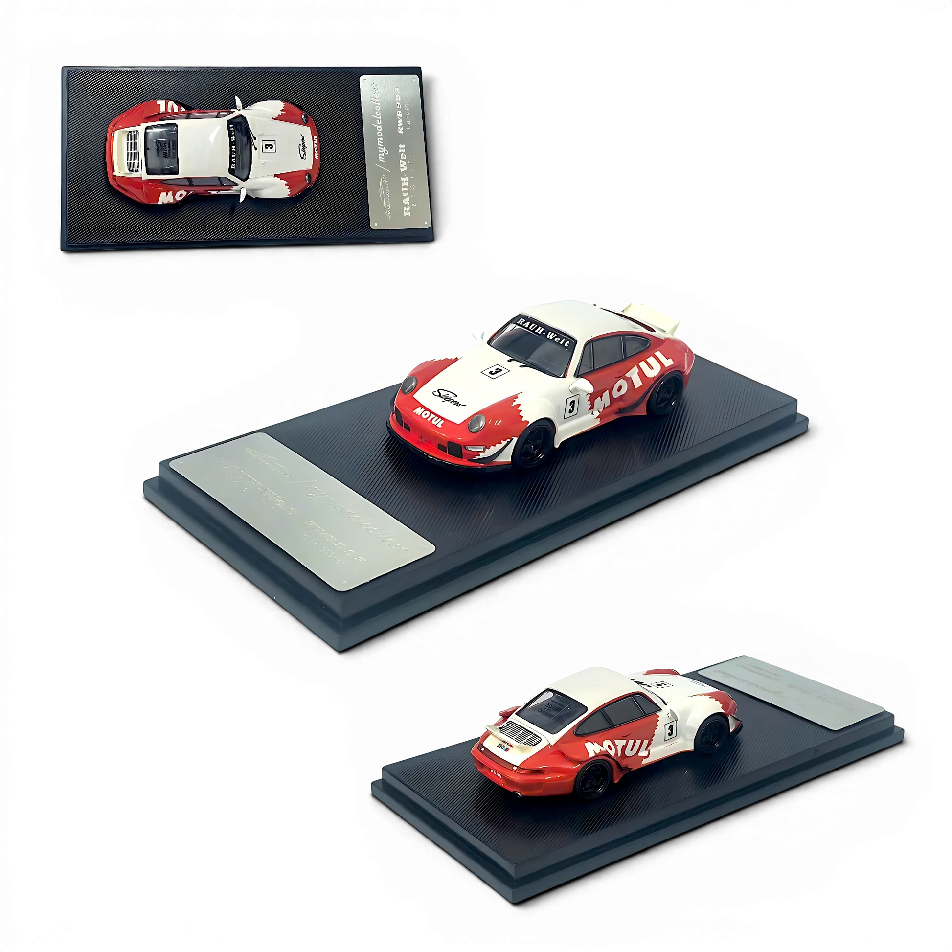 Lot57Supplies Diecast Shop 1:64 scale MC RWB993 Porsche model car in red and white Motul racing livery with ducktail
