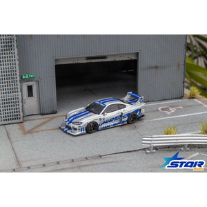 Lot57Supplies Diecast Shop Star Models 1:64 scale S15 Silvia widebody diecast car in silver and blue livery