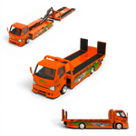 Lot57Supplies Diecast Shop SC H300 1:64 scale diecast flatbed transport trailer in orange Fast & Furious livery.