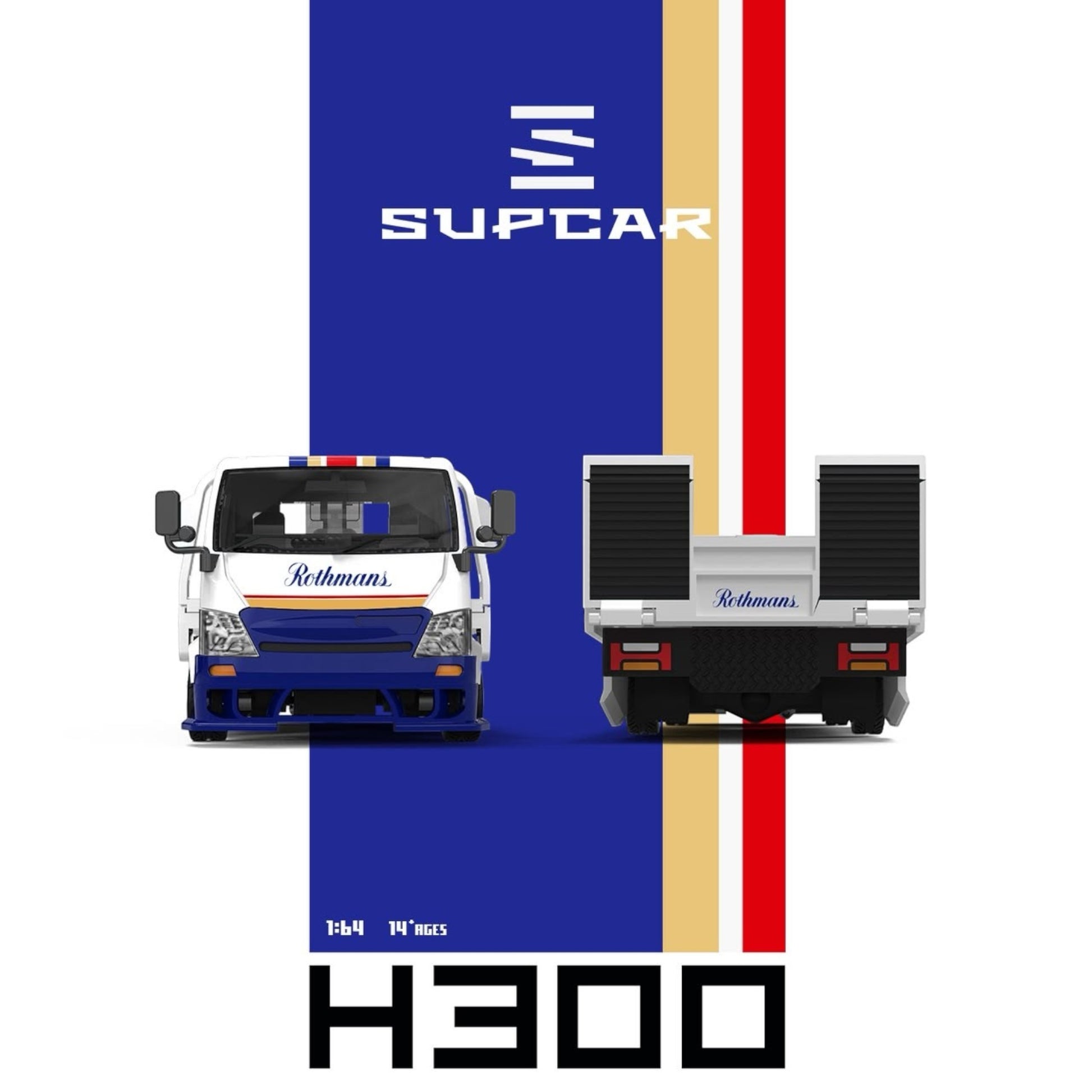 Lot57Supplies Diecast Shop SC H300 flatbed transport trailer in 1:64 scale with iconic blue, white, and red Rothmans livery.