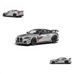 Lot57Supplies Diecast Shop 1:64 scale bright silver King Model DarwinPRO BMW M4 diecast car with shark mouth decal.