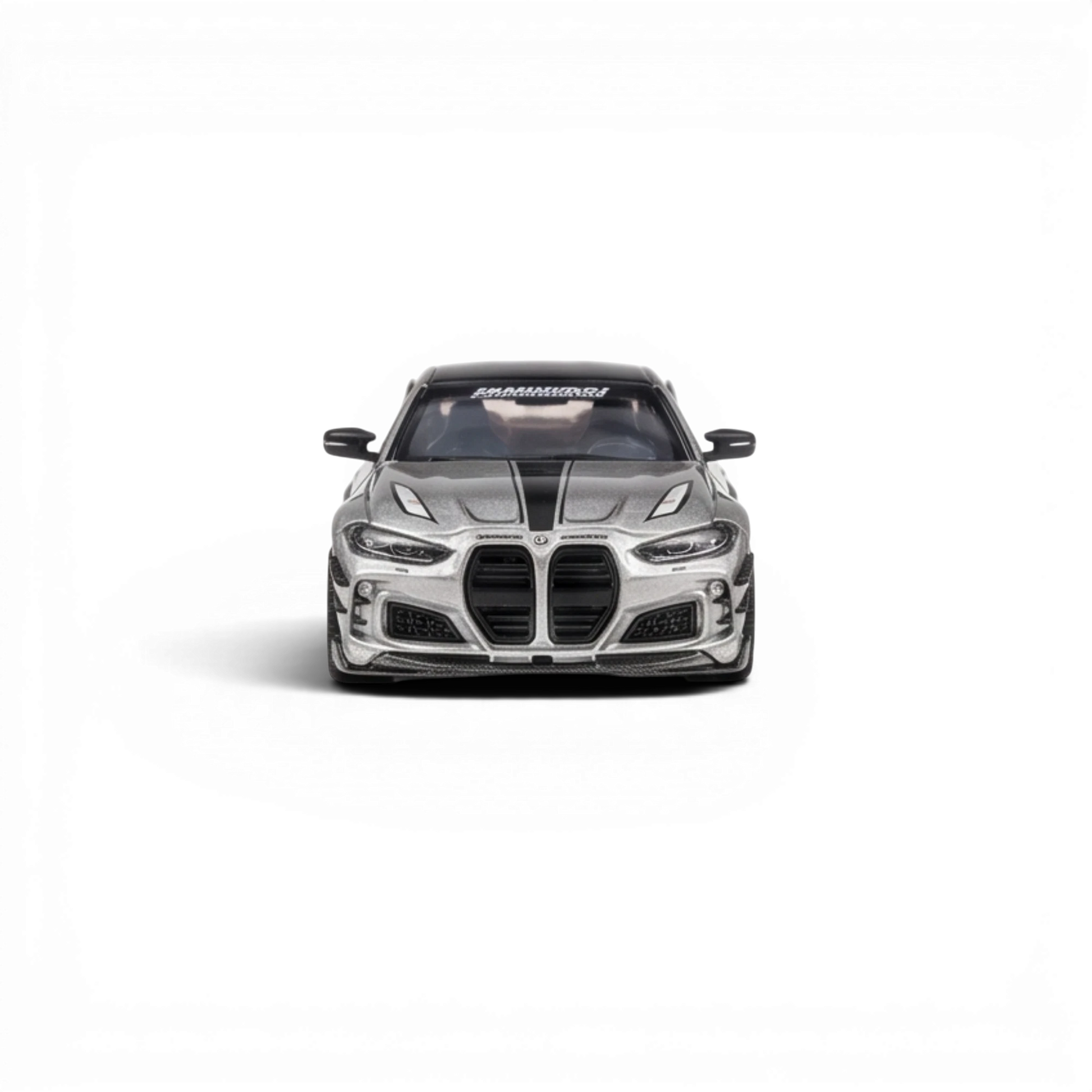 Lot57Supplies Diecast Shop King Model DarwinPRO BMW M4 diecast car in bright silver with shark mouth design