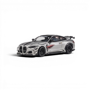 Lot57Supplies Diecast Shop 1:64 scale bright silver King Model DarwinPRO BMW M4 diecast car with shark mouth decal