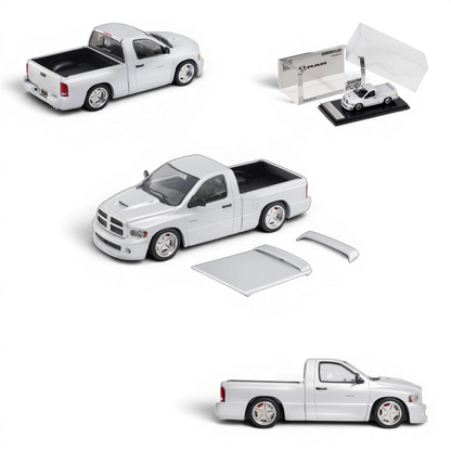 Lot57Supplies Diecast Shop SHOOM64 silver Dodge RAM SRT-10 1:64 scale diecast model truck with removable bed cover