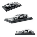 Lot57Supplies Diecast Shop 1:64 scale silver Lamborghini Revuelto diecast model car on a carbon fiber display base.
