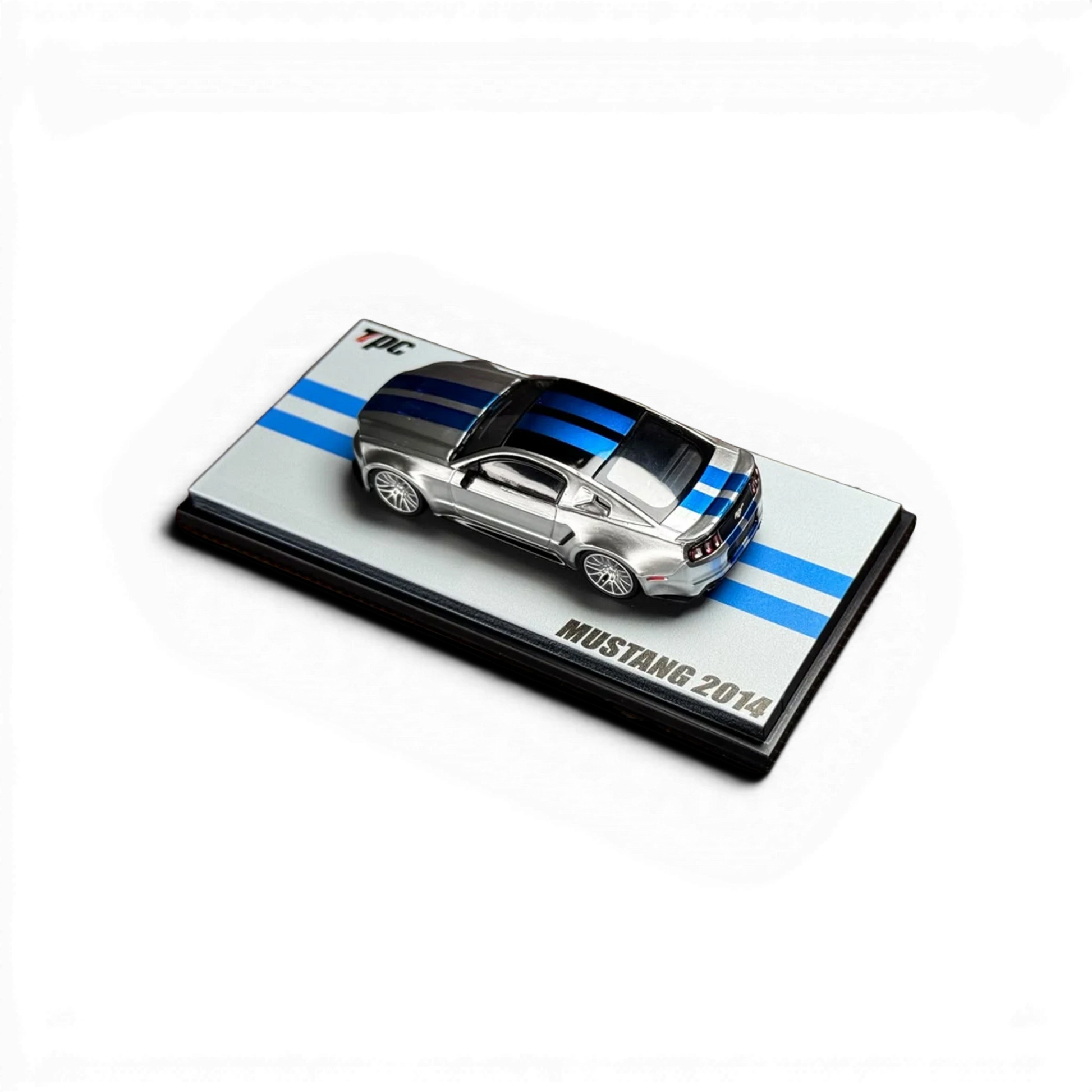 Lot57Supplies Diecast Shop TPC 1:64 scale 2014 Mustang diecast model car in GT silver with blue racing stripes