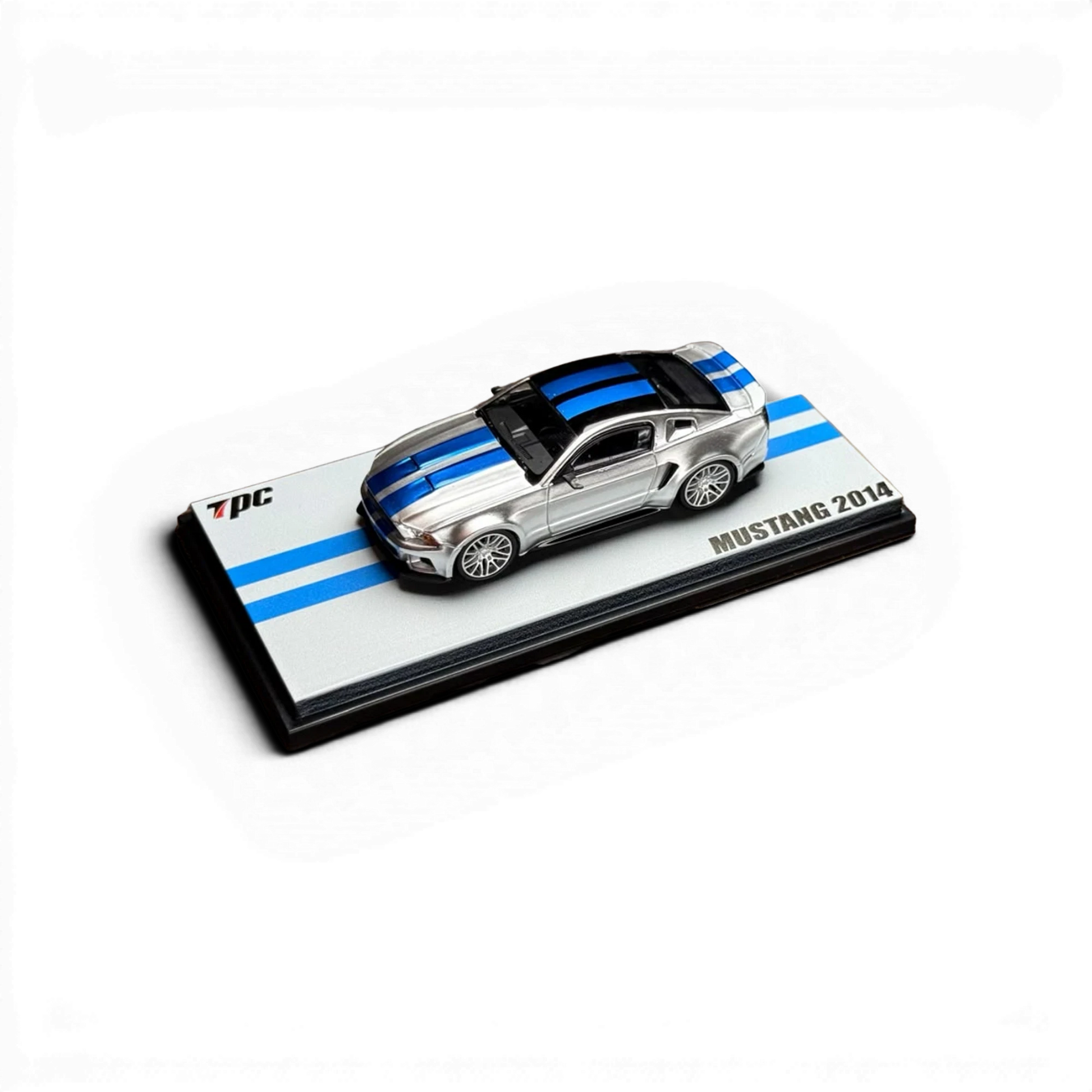 Lot57Supplies Diecast Shop TPC 1:64 scale 2014 Mustang diecast model car in GT silver with blue racing stripes