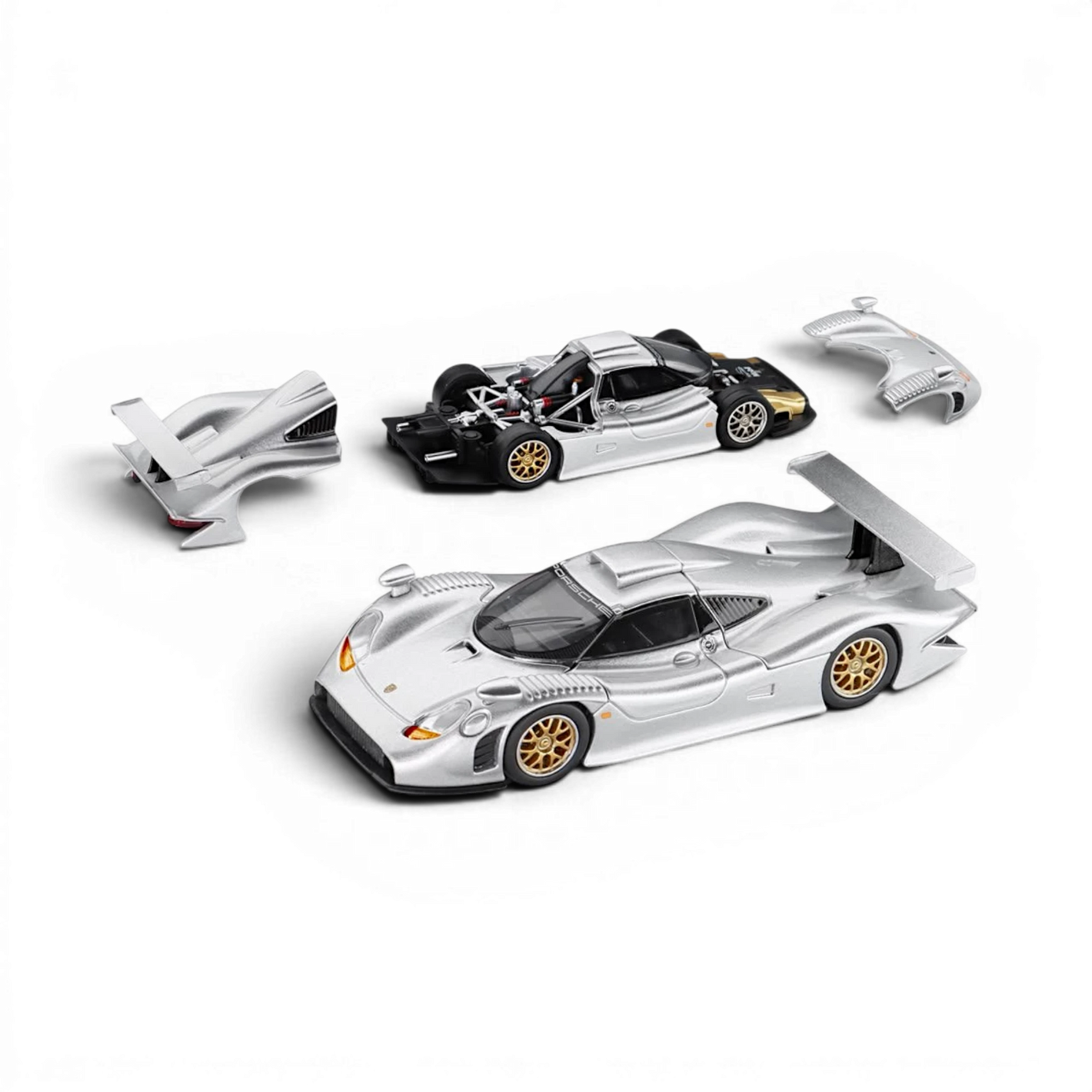 Lot57Supplies Diecast Shop Trends Hobby 1:64 scale silver Porsche 911 GT1 1998 diecast model with removable body parts
