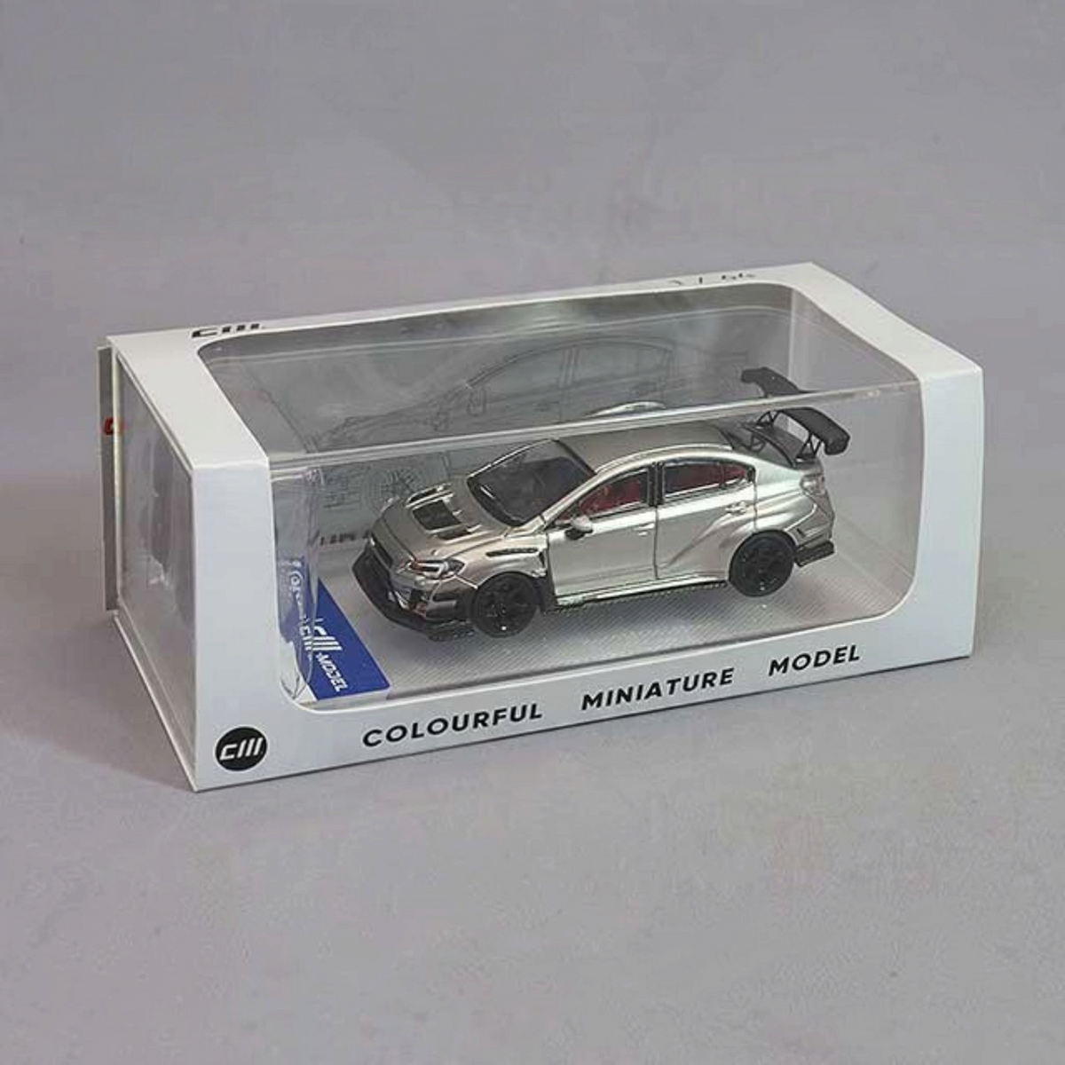 Lot57Supplies Diecast Shop CM Model 1:64 scale silver Subaru WRX Varis widebody diecast car in display box