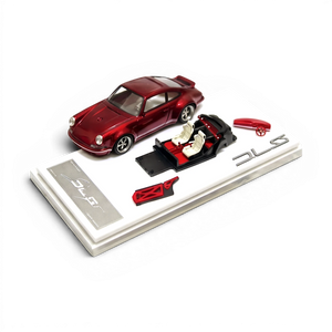 Lot57Supplies Diecast Shop Cherry Red 1:64 scale resin Singer DLS model car with removable interior and display base.
