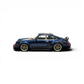 Lot57Supplies Diecast Shop 1:64 scale dark blue metallic gold Singer DLS resin model car with Porsche side stripe and gold wheels.