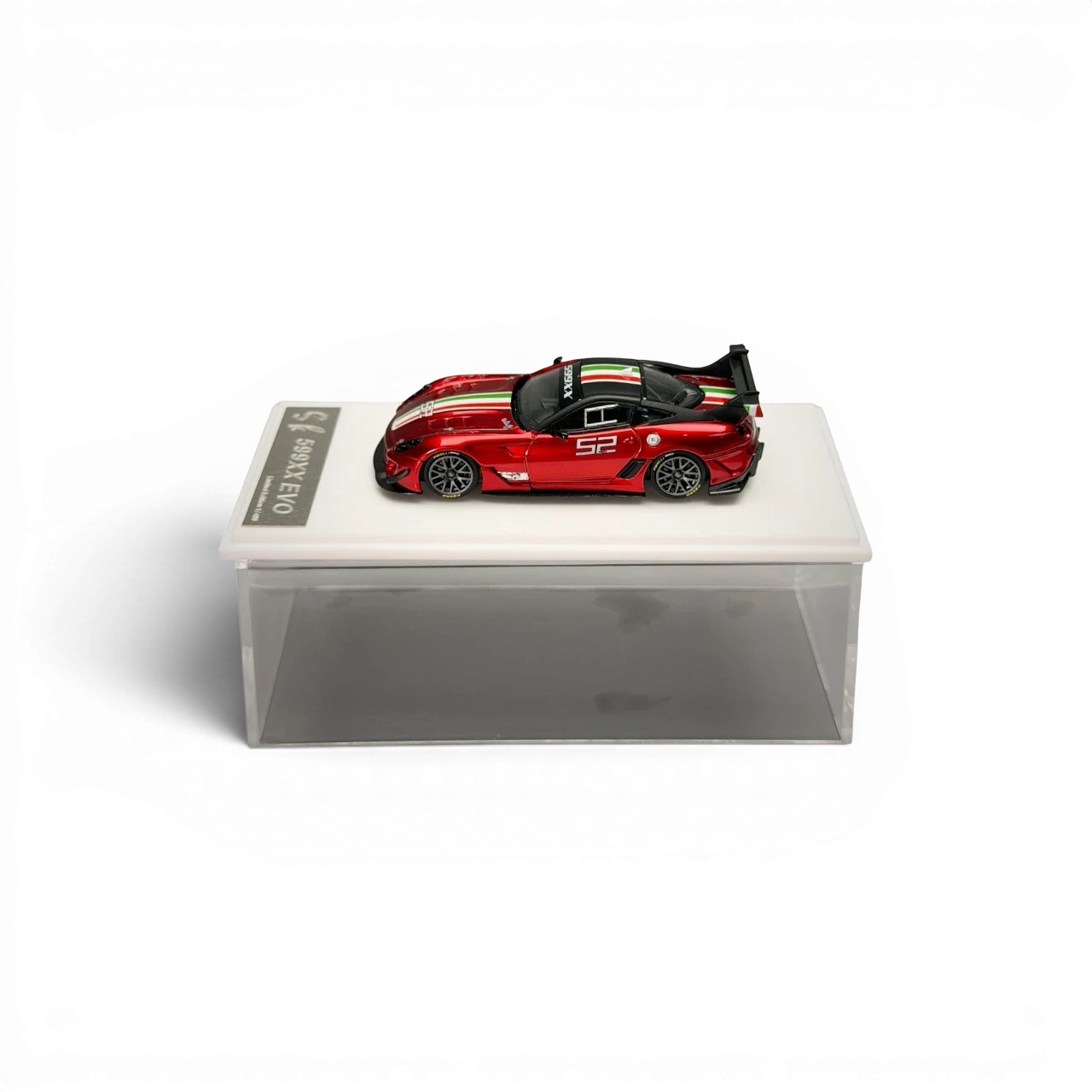 Lot57Supplies Diecast Shop metallic red 1:64 scale SK Model Ferrari 599XX EVO with racing stripes and #52 detail.