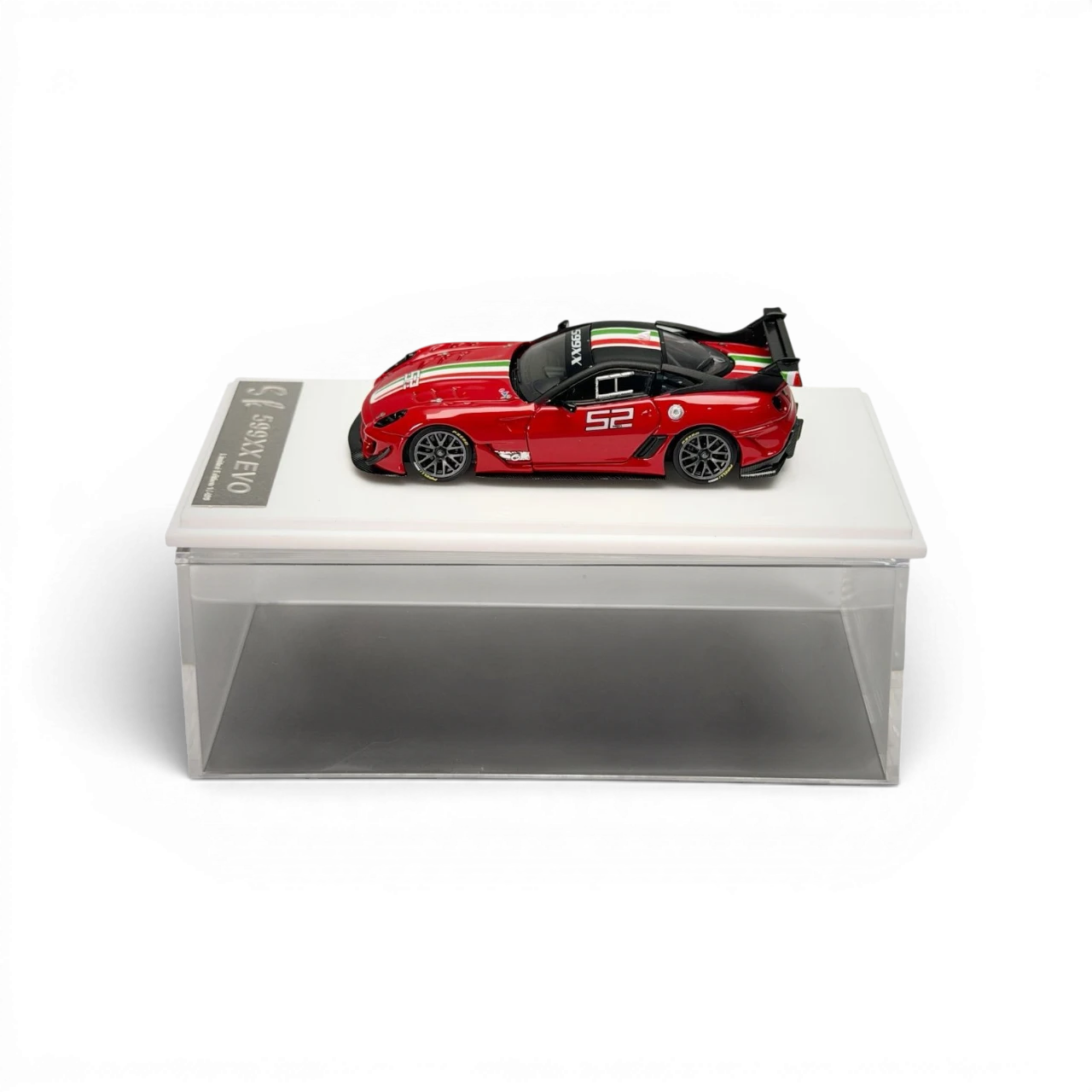 Lot57Supplies Diecast Shop red 1:64 scale SK Model Ferrari 599XX EVO with racing stripes and number 52.