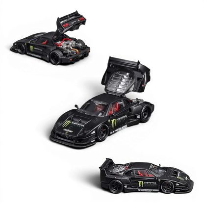 Lot57Supplies Diecast Shop Star Models 1:64 scale black Monster Energy F40 LB-Works wide-body diecast supercar model