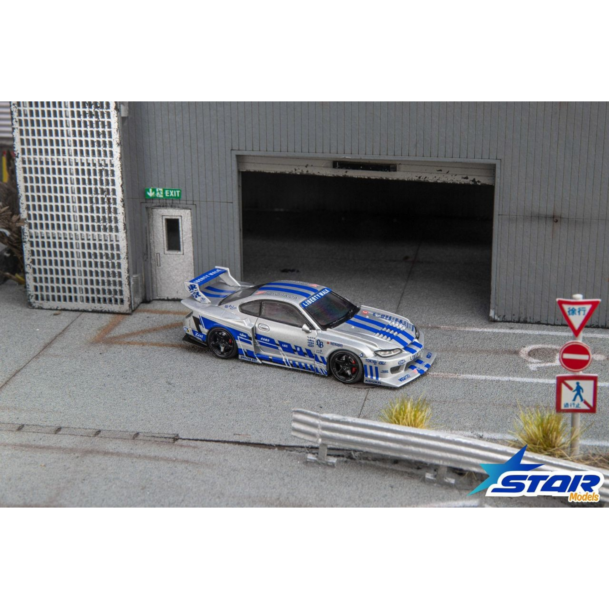 Lot57Supplies Diecast Shop Star Models 1:64 scale S15 Silvia widebody diecast car in silver and blue livery