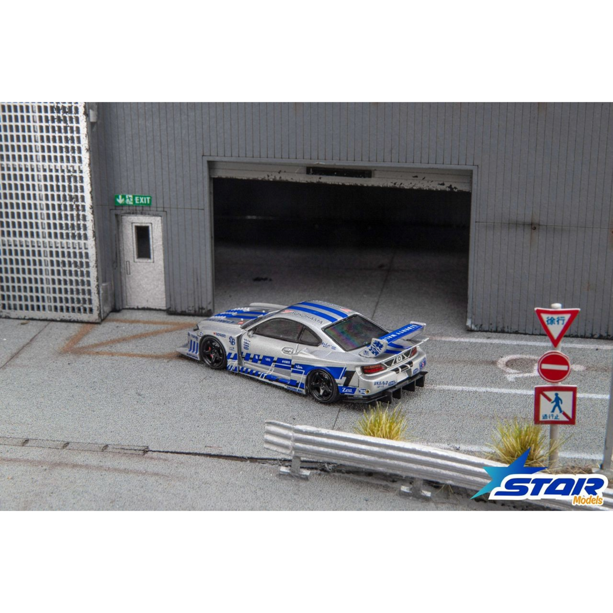 Lot57Supplies Diecast Shop Star Models 1:64 scale silver and blue widebody Nissan S15 Silvia diecast model car