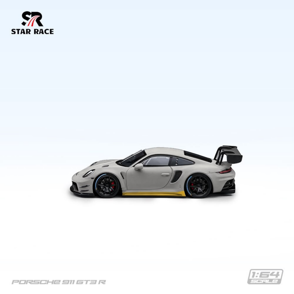 Lot57Supplies Diecast Shop Star Race Porsche 911 GT3 R 1:64 scale diecast model car in off white with yellow accents