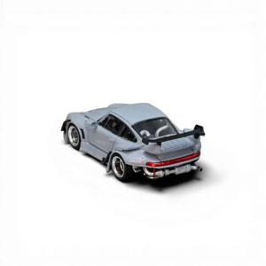 Lot57Supplies Diecast Shop 1:64 scale cement grey diecast Porsche RWB 993 model car with low tail spoiler.