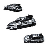 Lot57Supplies Diecast Shop silver 1:64 scale TimeMicro x PSC Design Subaru Impreza Raider diecast model car with racing decals and spoiler.