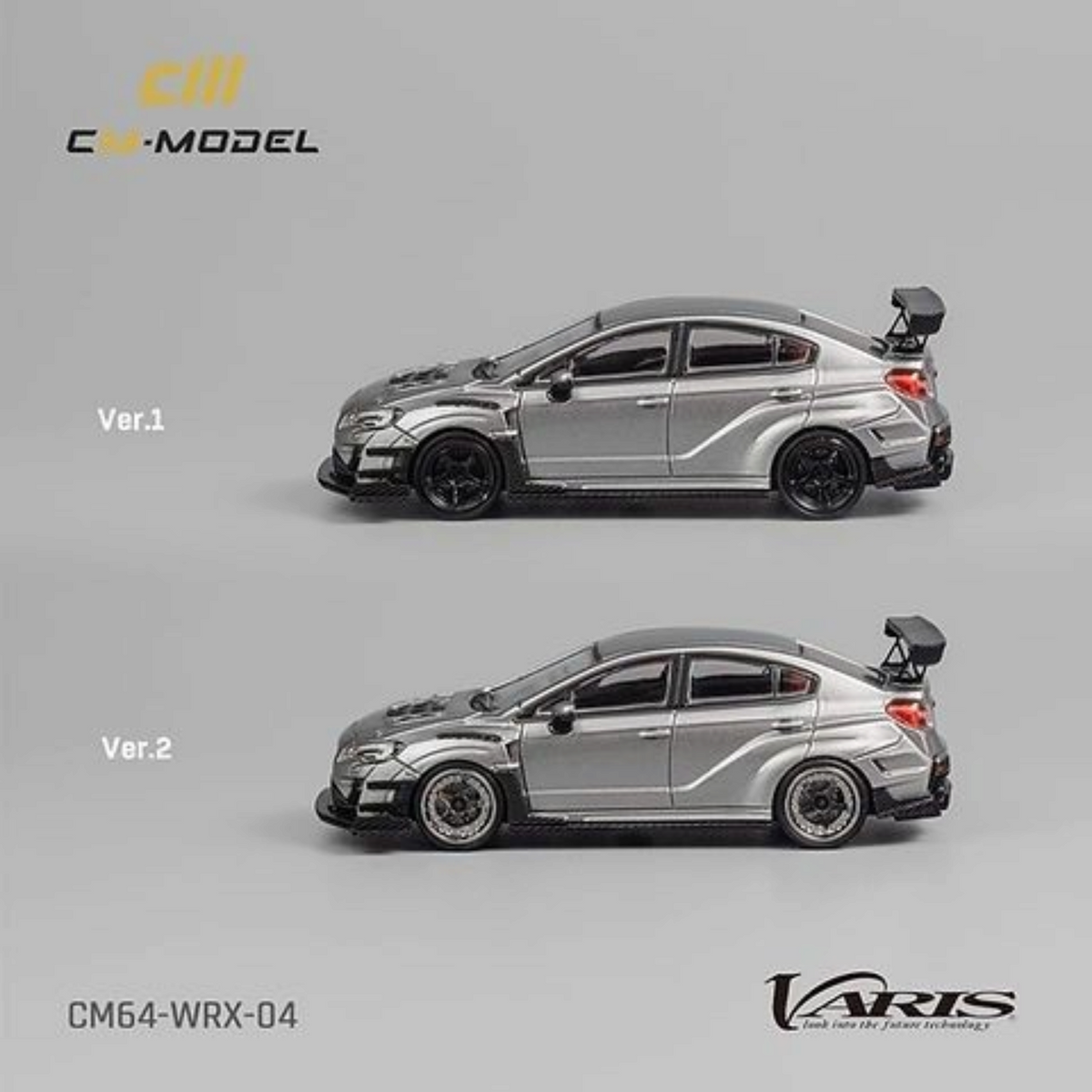 Lot57Supplies Diecast Shop silver CM Model Subaru WRX Varis widebody 1:64 scale diecast car with two wheel styles