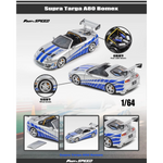 Lot57Supplies Diecast Shop 1:64 scale Fast Speed FS Supra Targa A80 Bomex diecast car in silver and blue livery.