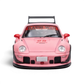 Lot57Supplies Diecast Shop SW RWB 993 pink 1:64 scale diecast model car with a high tail spoiler and RAUH-Welt banner.