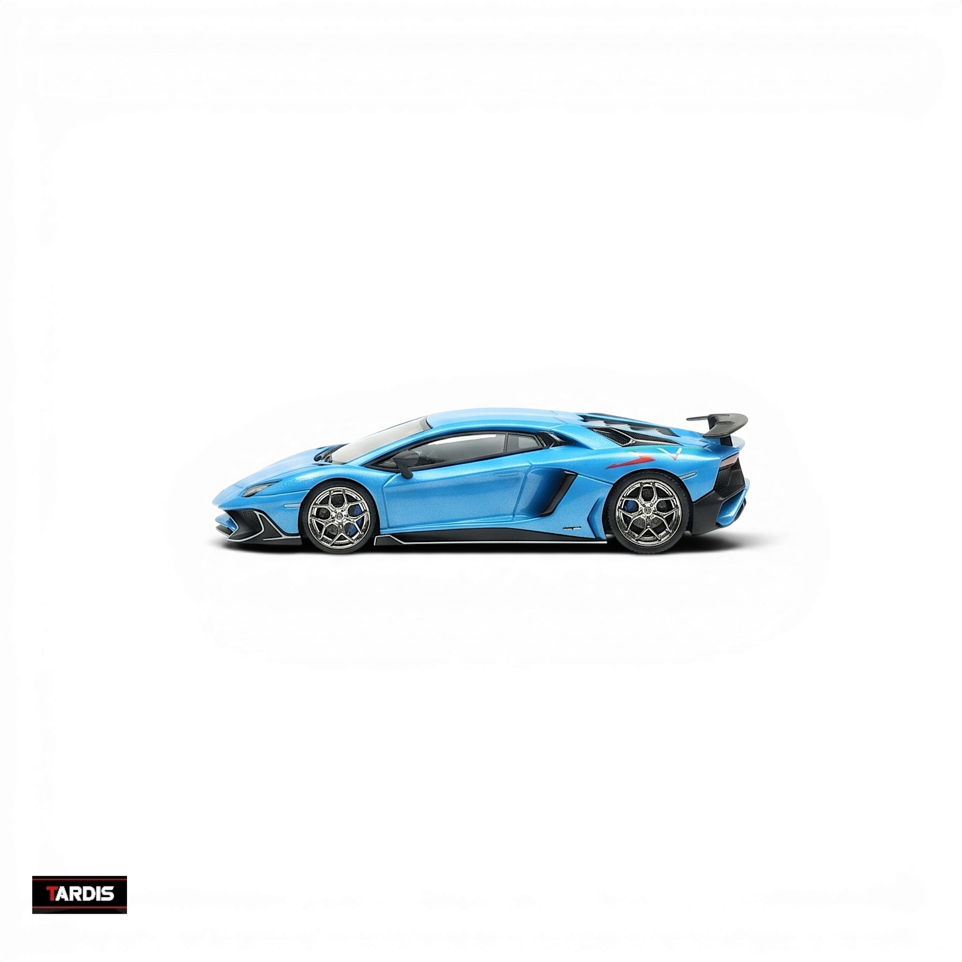 Lot57Supplies Diecast Shop TARDIS 1:64 scale resin Lamborghini LP750-4SV model car in Azzurro Pearl blue finish.