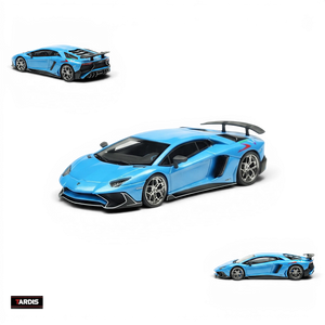 Lot57Supplies Diecast Shop TARDIS 1:64 scale resin Lamborghini LP750-4SV model car in Azzurro Pearl blue finish.