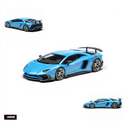 Lot57Supplies Diecast Shop TARDIS 1:64 scale resin Lamborghini LP750-4SV model car in Azzurro Pearl blue finish.