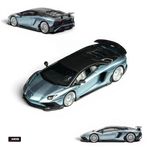 Lot57Supplies Diecast Shop TARDIS Lamborghini LP750-4SV 1:64 scale resin model car in metallic ice blue with black roof.