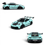 Lot57Supplies Diecast Shop HH Model 1:64 scale resin Porsche 992.1 GT3 RS in Tiff Blue with black racing stripes