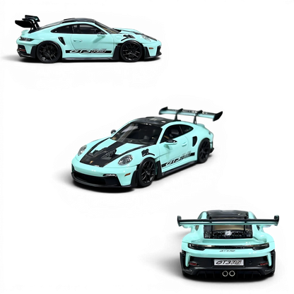 Lot57Supplies Diecast Shop HH Model 1:64 scale resin Porsche 992.1 GT3 RS in Tiff Blue with black racing stripes