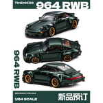 Lot57Supplies Diecast Shop TimeMicro 964 RWB diecast model car in metallic green with gold wheels, 1:64 scale