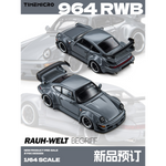 Lot57Supplies Diecast Shop TimeMicro 964 RWB diecast model car in grey, featuring wide body kit and rear spoiler.