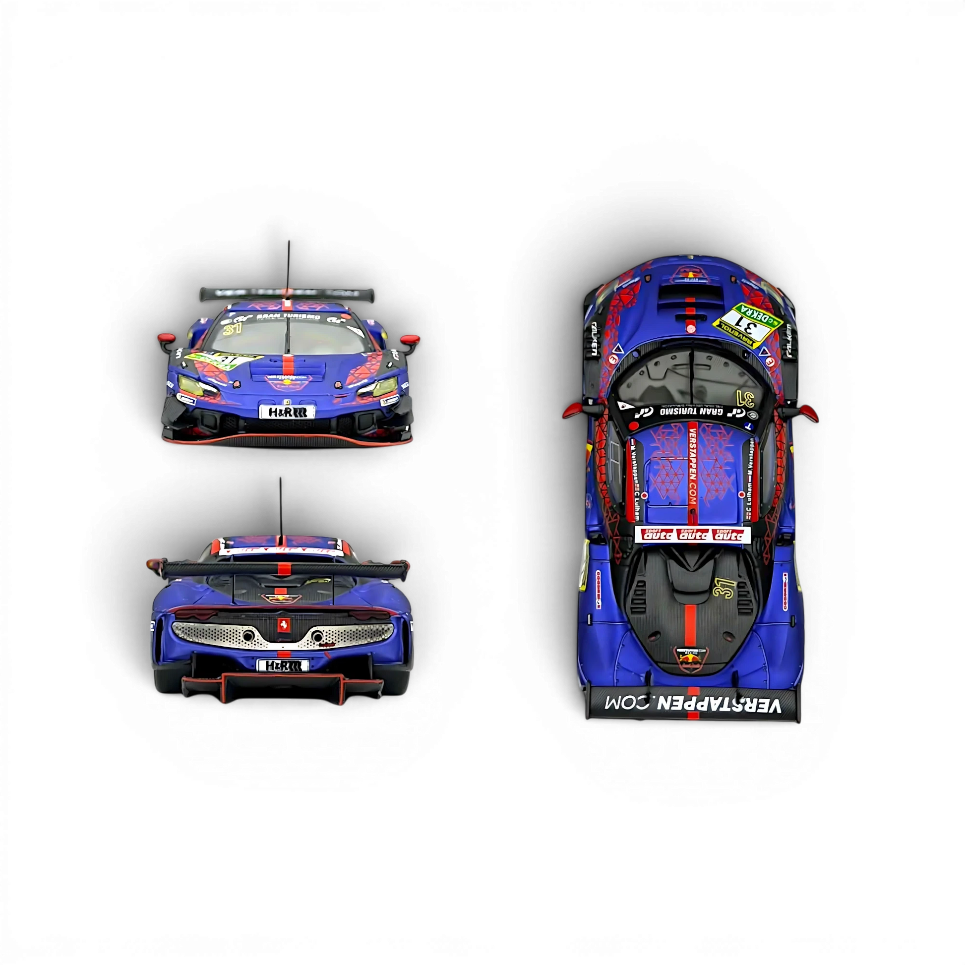Lot57Supplies Diecast Shop 1:64 scale TOP LUX 296GT3 Red Bull 31 diecast model car showing front, rear, and top views.