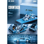 Lot57Supplies Diecast Shop TOPART LBWK Lamborghini Countach 1:64 scale diecast model in ice blue with openable doors.