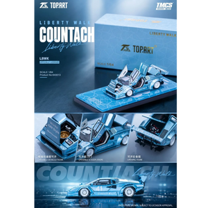Lot57Supplies Diecast Shop TOPART LBWK Lamborghini Countach 1:64 scale diecast model in ice blue with openable doors.