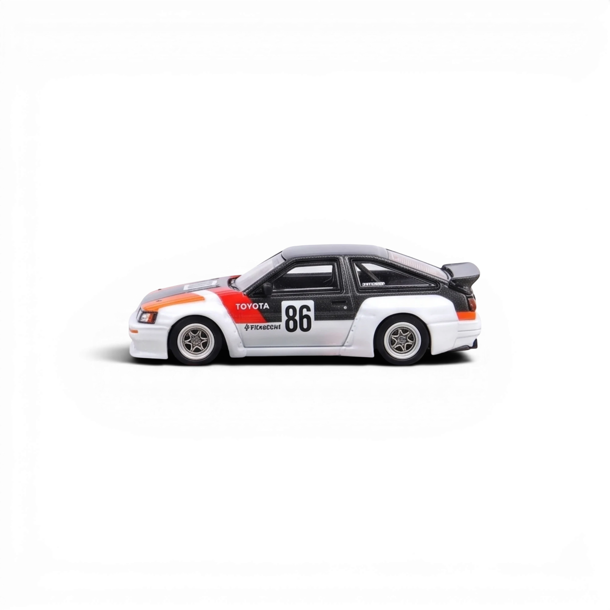 Lot57Supplies Diecast Shop Inno64 Toyota AE86 Levin Pandem Rocket Bunny diecast model car in white, black, and red.