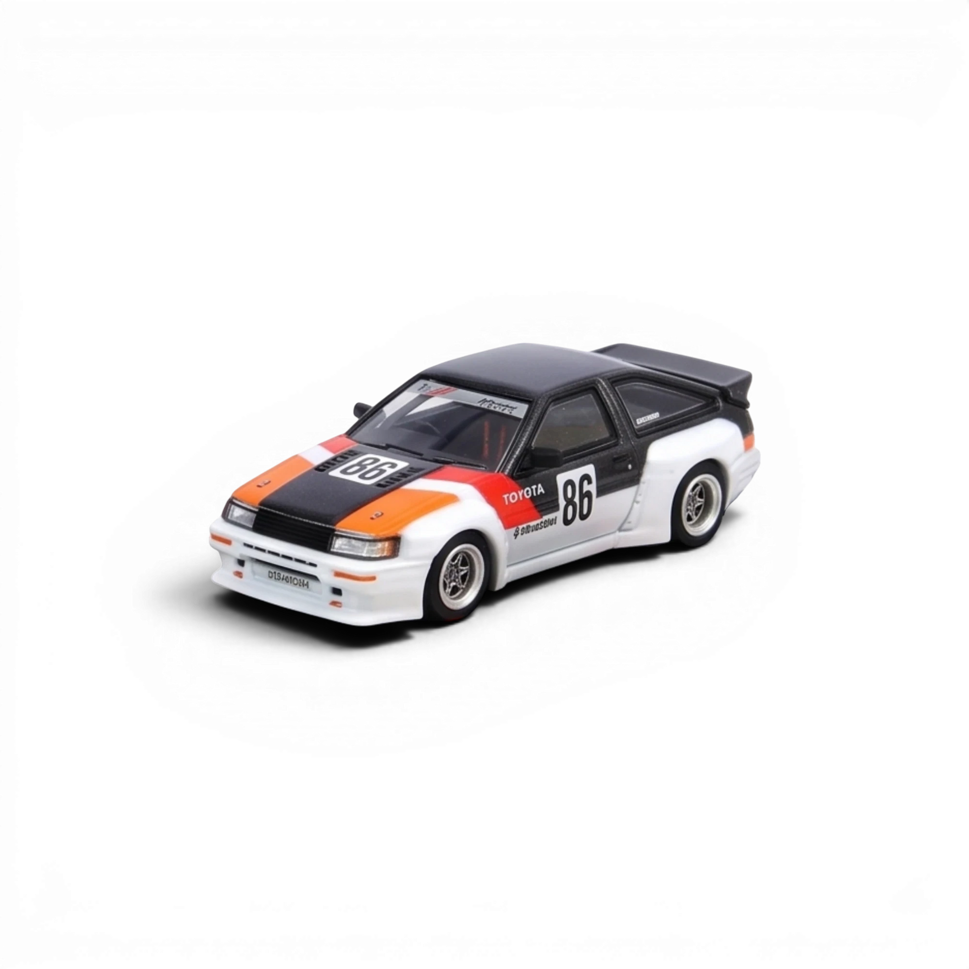 Lot57Supplies Diecast Shop Inno64 Toyota AE86 Levin Pandem Rocket Bunny diecast model car in white, orange, and black.