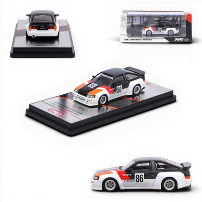 Lot57Supplies Diecast Shop Inno64 1:64 scale Toyota AE86 Levin Pandem Rocket Bunny diecast model in TRD racing livery