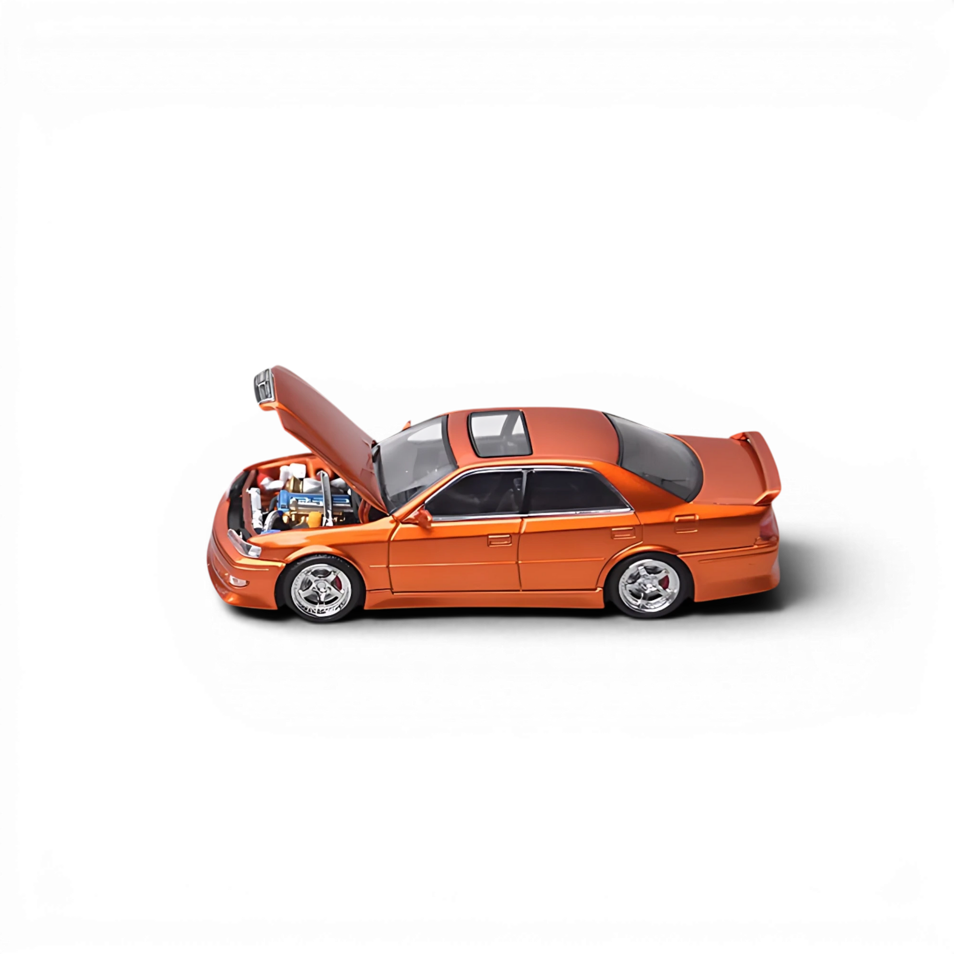 Lot57Supplies Diecast Shop Model One 1:64 scale metallic copper orange Toyota Chaser JZX100 diecast model with open hood