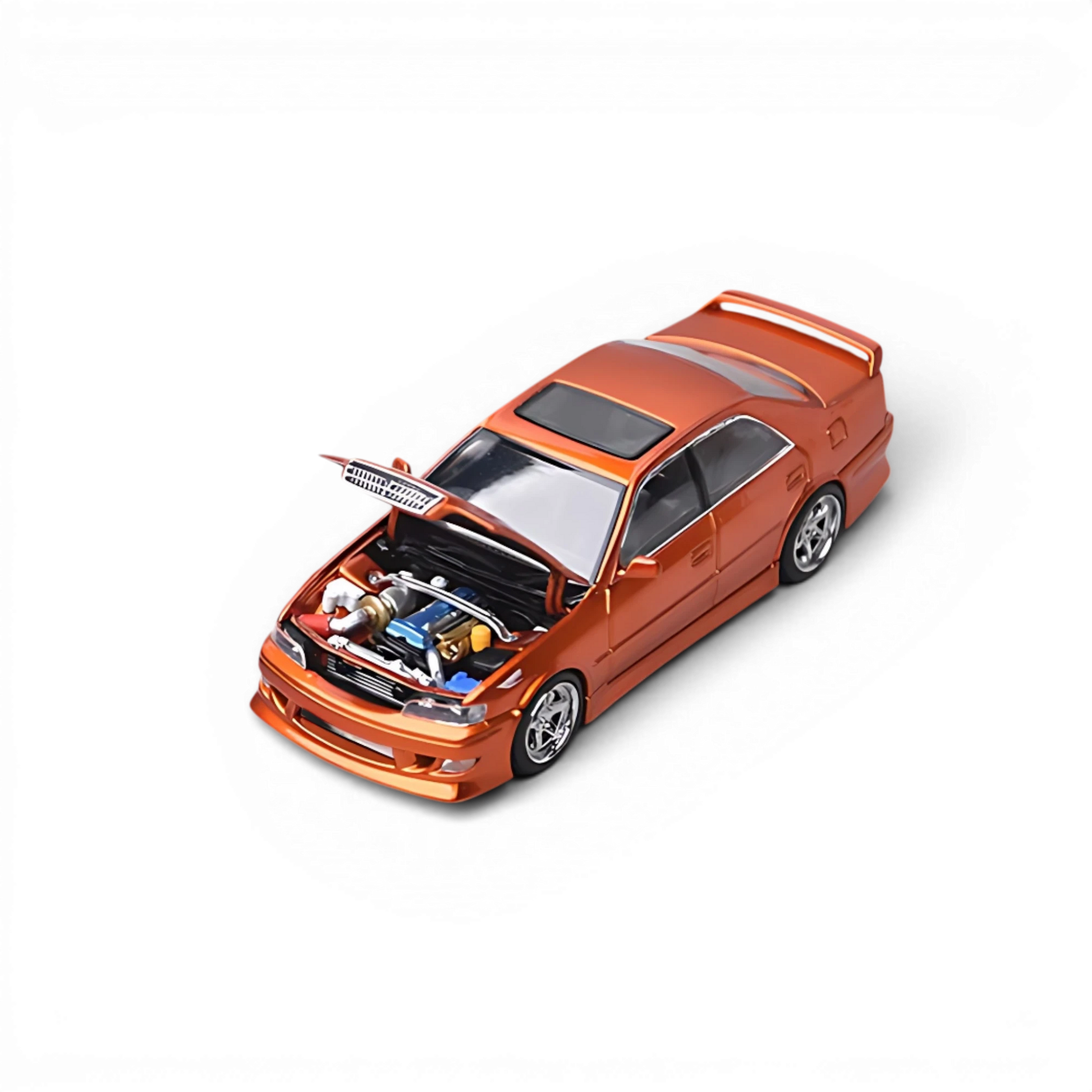 Lot57Supplies Diecast Shop Model One 1:64 scale metallic copper orange Toyota Chaser JZX100 diecast car with open hood