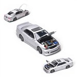 Lot57Supplies Diecast Shop 1:64 scale metallic silver Toyota Chaser JZX100 diecast model car with open hood