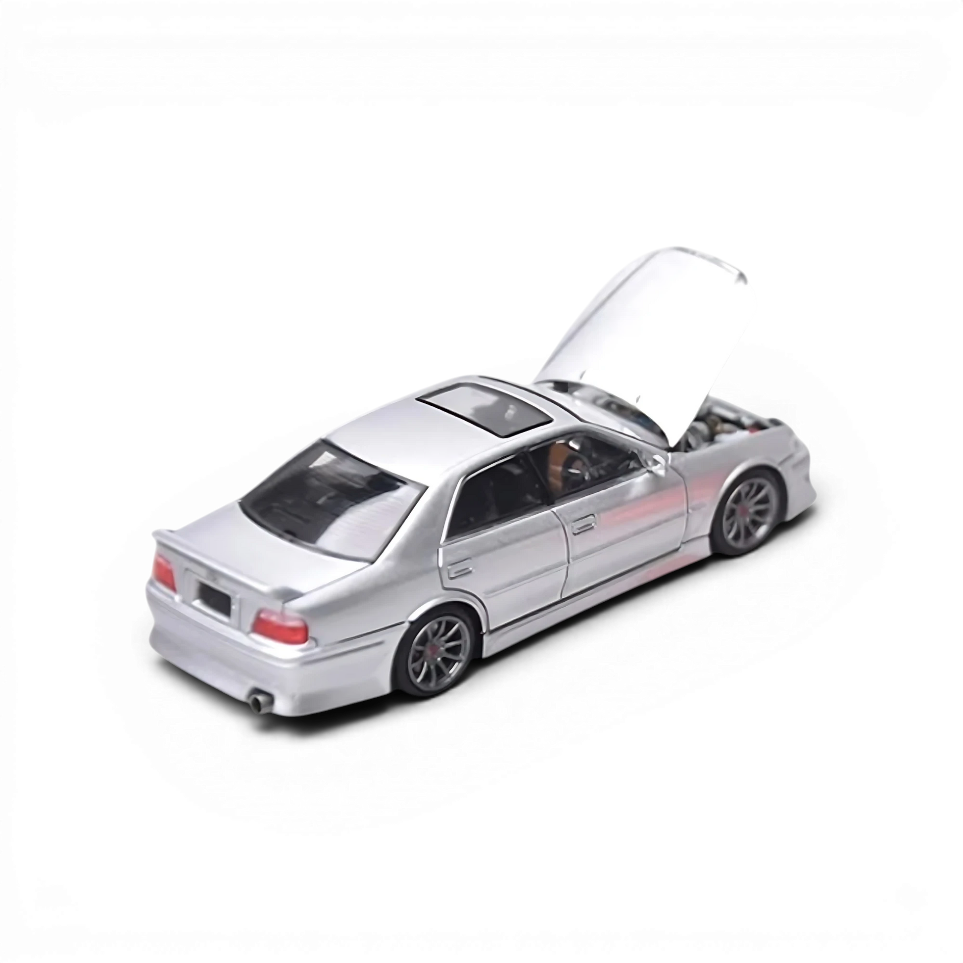 Lot57Supplies Diecast Shop 1:64 scale metallic silver Toyota Chaser JZX100 diecast model car with open hood
