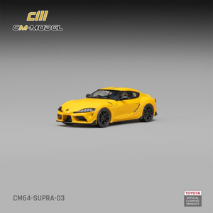 Lot57Supplies Diecast Shop CM Model 1:64 scale Toyota GR Supra diecast car in Nitro Yellow with black wheels
